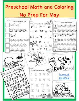 Preview of counting worksheets | Bugs coloring pages | NO PREP preschool math