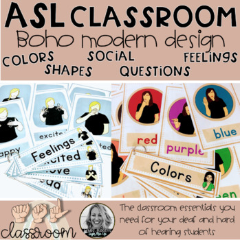 Preview of ASL Classroom Posters Boho Modern Classroom Decor