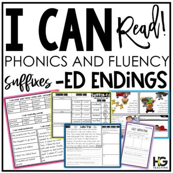 Preview of -ed Endings with Past Tense Verbs /d/, /t/, /id/ Phonics Fluency | I Can Read! 