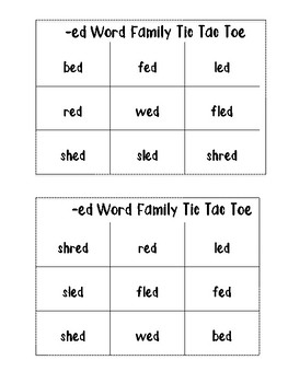 -ed Word Family Tic Tac Toe by Melissa Cashman | TpT