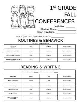 Preview of *editable* Conference Sheet for 1st Grade