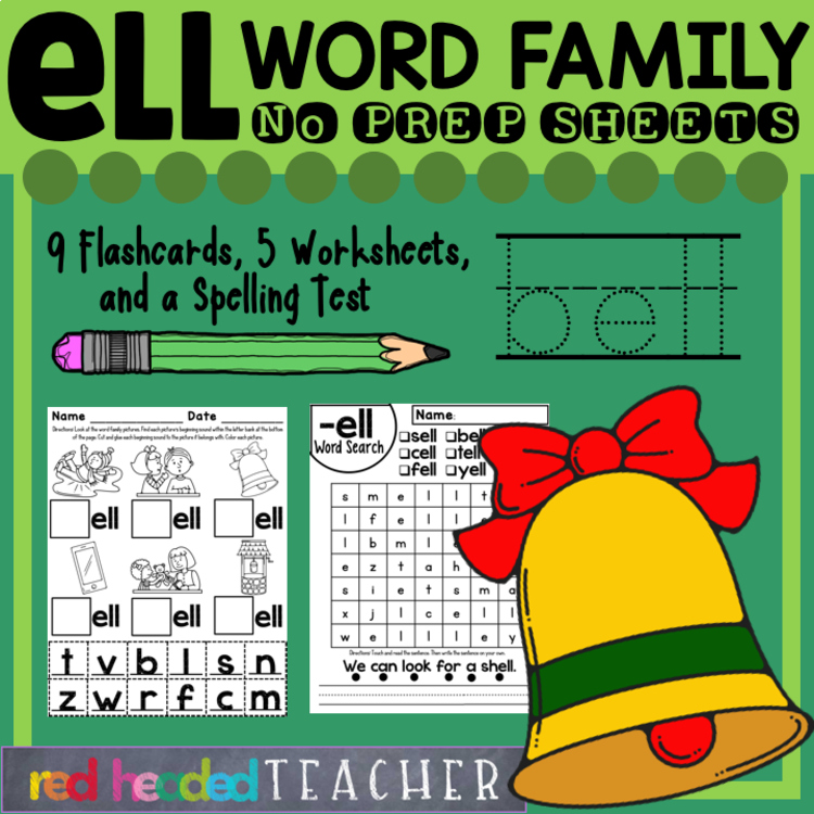 -ell Word Family Worksheets by Red Headed Teacher | TpT