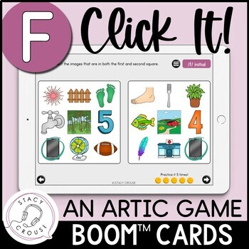 Preview of F Articulation Game for Speech Therapy Teletherapy Activity BOOM™ CARDS Click It