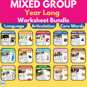 Preview of No Prep Mixed Groups Speech Therapy Worksheets for Language and Articulation