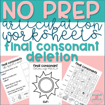 Preview of {freebie} Free Articulation Worksheets (Final Consonant Deletion)
