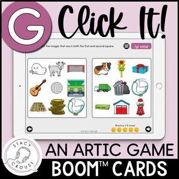 Preview of G Articulation Game for Speech Therapy Teletherapy Activity BOOM™ CARDS Click It