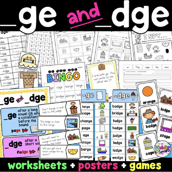Preview of -ge and -dge Word Ending Trigraph Worksheets