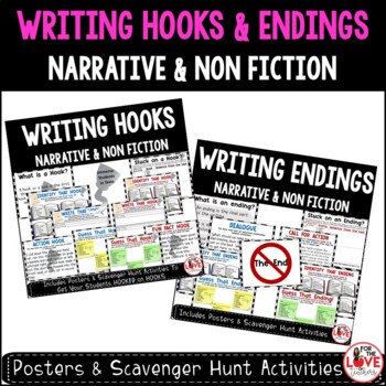 Preview of Writing Hooks & Endings BUNDLE: Posters & Scavenger Hunts