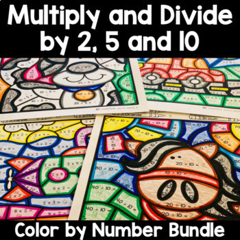 Preview of Multiply & Divide by 2, 5, and 10 Color By Number Worksheets - 3rd Grade Review