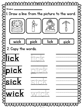 'ick' Word Family CVCC Word Work by The Teacher Gene | TpT