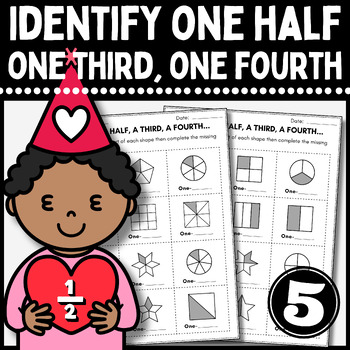 Preview of ❤️ identify Fractions for beginners ACTIVITY one half one fourth 1st & 2nd grade
