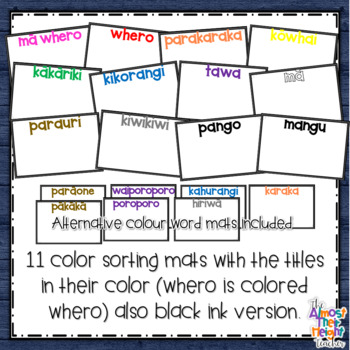 Te Reo Maori Sorting by Colour Mats & Pictures for New Zealand Classrooms