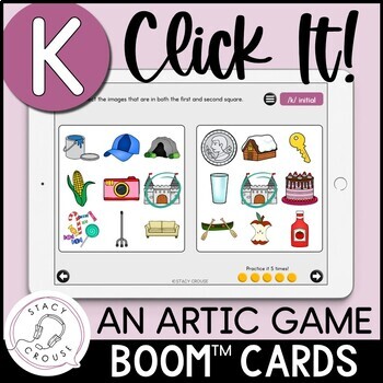 Preview of K Articulation Game for Speech Therapy Teletherapy Activity BOOM™ CARDS Click It