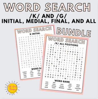 Preview of /k/ and /g/ Articulation Word Search | NO PREP | Speech Therapy