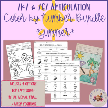 Preview of /k/ /g/ Articulation Color By Number FRONTING BUNDLE *Summer Picture*