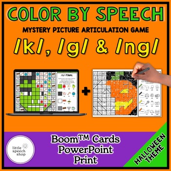 Preview of k, g & ng Color By Speech Articulation Game Halloween - Boom™ Cards Print & PPT