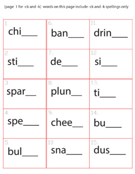 ck k ct and ic for k og sound spelling game includes 90 practice