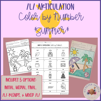 Preview of /l/ Articulation Color By Number *Summer Picture*