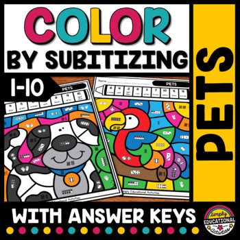 Preview of PETS MATH ACTIVITY COLOR BY NUMBER SENSE SUBITIZING WORKSHEETS COLORING PAGES