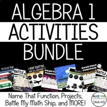 Preview of Algebra 1 Activities - Review Games, Projects PBL, Practice Worksheets, Digital
