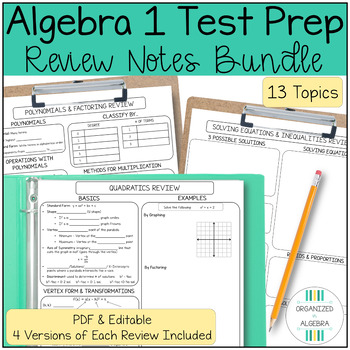 Preview of Algebra 1 Differentiated Unit Review Notes Sheets (NYS Algebra Regents Prep)