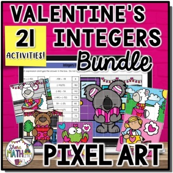 Preview of Integer Operations All 4 Valentines Picture Puzzle Pixel Art Bundle