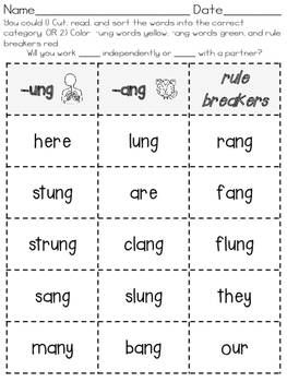 -ng Word Sorts and Activities: -ing, -ang, -ong, -ung | TpT