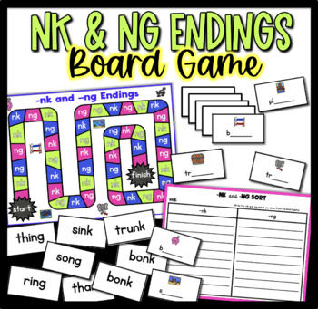 nk and ng Ending Sounds Board Game and Recording Sheet