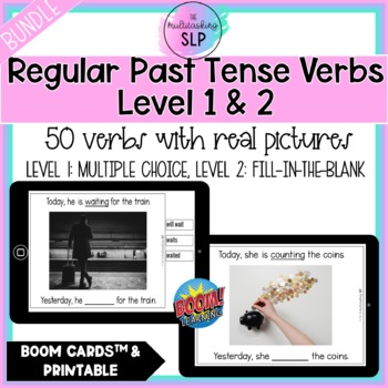 Preview of Regular Past Tense Verbs BUNDLE Print & Boom Cards™ | Speech Therapy