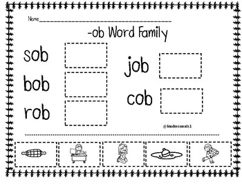 Ob Word Family Cut And Paste By Kindercounts1 | Tpt