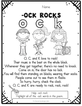 Ock Rocks Ock Word Family Unit By All Jazzed Up Tpt