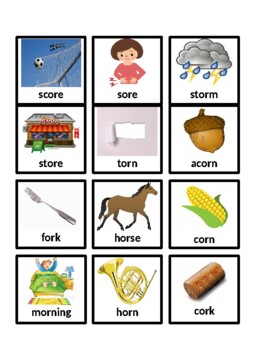 Preview of -or and -ore words Picture Word Cards Sort