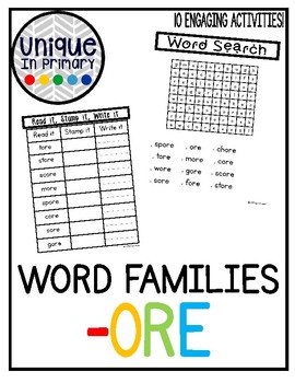 Preview of -ore Word Family Pack NO PREP