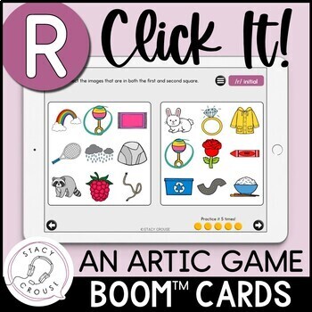 Preview of R Articulation Game for Speech Therapy Teletherapy Activity BOOM™ CARDS Click It