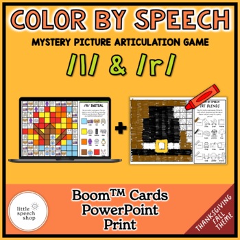 Preview of r & l Color By Speech Artic Game Thanksgiving Fall Boom™ Card, PPT & Printable