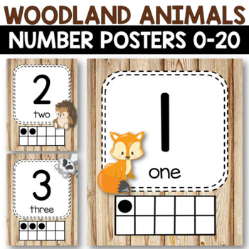 Preview of Woodland FOREST Animals Classroom Theme Decor Number Posters 0-20