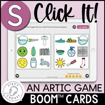 Preview of S Articulation Game for Speech Therapy Teletherapy Activity BOOM™ CARDS Click It