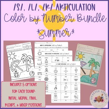 Preview of /s/ /l/ /r/ Articulation Color By Number BUNDLE *Summer Picture*