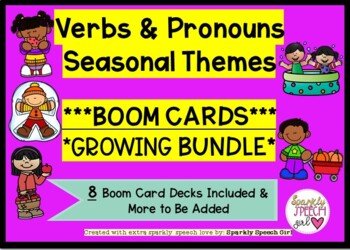 Preview of Verbs & Pronouns Practice Seasonal Themed Growing Bundle BOOM CARDS