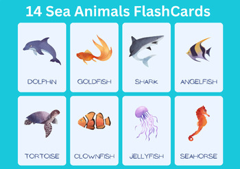Preview of ♥ set of 14 sea animals flash cards!
