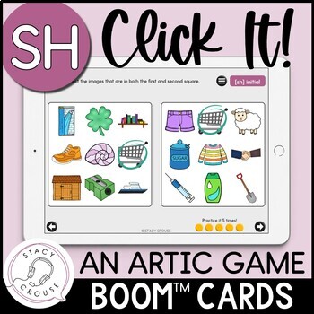 Preview of SH Articulation Game Speech Therapy Teletherapy Activity BOOM™ CARDS Click It