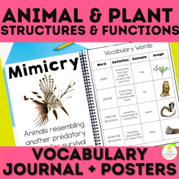 Preview of Animals Plants Internal External Structure Function Vocabulary Journal Posters