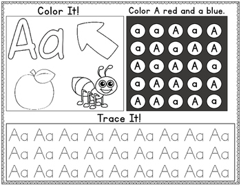 Preview of Alphabet Worksheets | Color It, Look for It, and Trace It