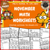 November Math Worksheets No Prep PreK Kindergarten First G