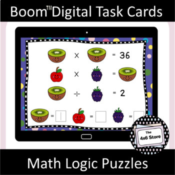 Preview of Fruit Emoji Math Logic Puzzles Mixed Operation Digital Task Cards Boom Learning