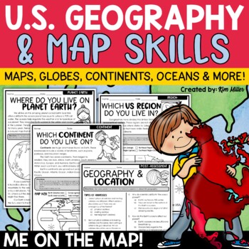 Preview of US Geography Map Skills | Maps and Globes, Continents, Oceans, Me on the Map