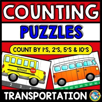 Preview of TRANSPORTATION MATH NUMBER ORDER SEQUENCING TO 120 SKIP COUNTING ACTIVITY PUZZLE