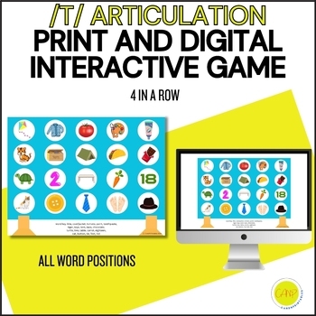 Preview of /t/ Articulation Game, Four in a Row, Printable/Digital, Speech Therapy