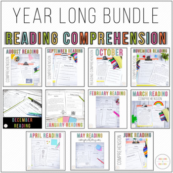 Preview of Reading Comprehension Passages and Questions Monthly Themed Bundle