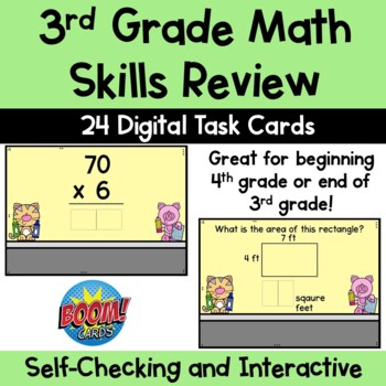 Preview of #terrificdollardeals 3rd Grade Math Skills Review Boom Cards™️